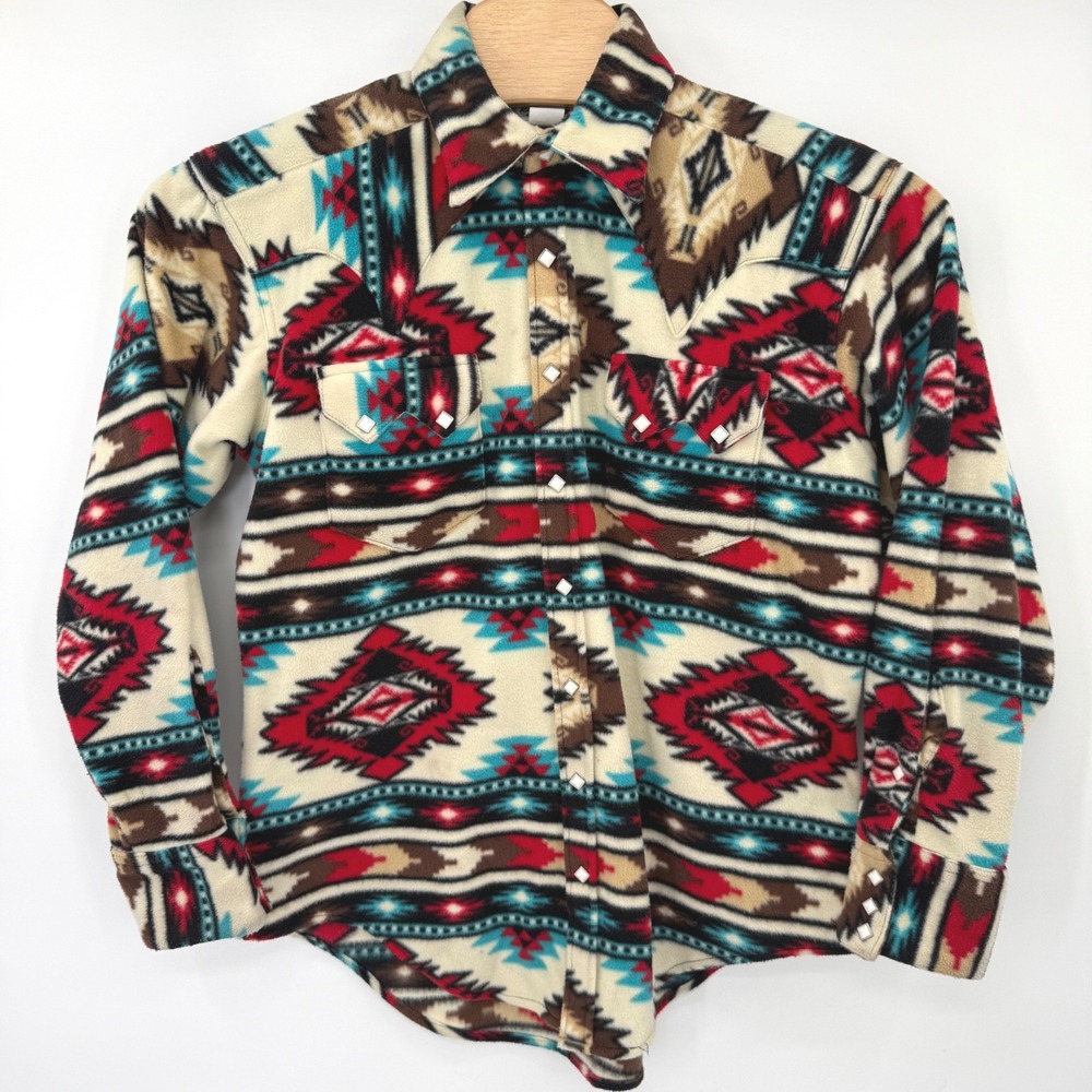 Rockmount Ranch Wear Fleece Western Shirt Mens Medium Red Southwestern Tru-West